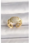 Pirinç Gold Renk Ayarlanabilir Zirkon Taşlı Kadın Yüzük