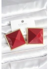 Pirinç Gold Renk Bordo Piramit Model Kadın Küpe
