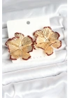 Pirinç Gold Renk Bordo Renk Detaylı Lotus Kadın Küpe
