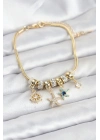 Pirinç Gold Renk Deniz Tema Charmlı Kadın Bileklik