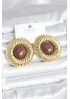 Pirinç Gold Renk Kahverengi Boncuklu Vintage Kadın Küpe