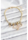 Pirinç Gold Renk Kanatlı Charmlı Kadın Bileklik
