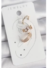 Pirinç Gold Renk Kare Model Zirkon Taşlı 3Lü Model Kadın Kıkırdak Küpe