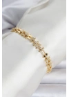 Pirinç Gold Renk Kare Zincir Model Zirkon Taşlı Kadın Bileklik