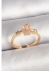 Pirinç Gold Renk Kare Zirkon Taş Model Kadın Yüzük