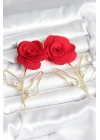 Pirinç Gold Renk Kırmızı Gül Model Kadın Küpe