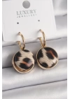 Pirinç Gold Renk Leopar Desenli Daire Model Kadın Küpe