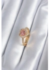 Pirinç Gold Renk Pembe Zirkon Taş Kalp Charm Model Kadın Yüzük