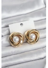 Pirinç Gold Renk Sarmal Model İncili Kadın Küpe