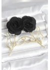 Pirinç Gold Renk Siyah Gül Model Kadın Küpe