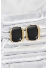 Pirinç Gold Renk Siyah Plaka Vintage Kadın Küpe