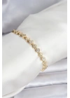 Pirinç Gold Renk VIP Seri Sıralı Yonca Model Zirkon Taşlı Kadın Bileklik