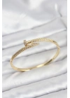 Pirinç Gold Renk Zirkon Taşlı Çivi Model Kadın Kelepçe Bileklik