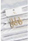 Pirinç Gold Renk Zirkon Taşlı Vintage Model YSX Trio Küpe Seti