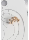 Pirinç Gold Renk Zirkon Taşlı Yaprak Model Kadın Kıkırdak Küpe