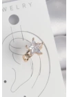 Pirinç Gold Renk Zirkon Taşlı Yıldız Model Kadın Kıkırdak Küpe