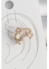 Pirinç Gold Renk Zirkon Taşlı Yıldız Model Kadın Kıkırdak Küpe