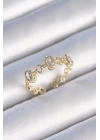 Pirinç Gold Renk Zirkon Taşlı Yuvarlak Zincir Model Kadın Yüzük