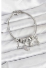 Pirinç Gümüş Renk Ay Charm Model Charmlı Kadın Bileklik