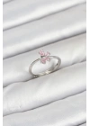 Pirinç Gümüş Renk Pembe Kelebek Kadın Yüzük