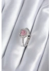 Pirinç Gümüş Renk Pembe Zirkon Taş Kalp Charm Model Kadın Yüzük