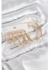 Pirinç Halka Model Gold Renk Kadın Set Küpe