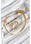 Pirinç İstiridye Ve Deniz Yıldızı Model Gold Renk Bileklik Yüzük Set