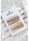 Pirinç Karışık Halka Model Gold Renk 6 Çift Kadın Küpe Set