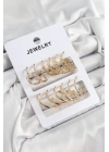 Pirinç Karışık Halka Model Gold Renk 6 Çift Kadın Küpe Set