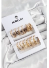 Pirinç Karışık Halka Model Gold Renk 6 Çift Kadın Küpe Set