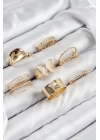 Pirinç Kelebek Model Gold Renk Kadın Yüzük Kombin Set