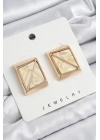 Pirinç Krem Üçgen Kesim Detaylı Kare Model Vintage Gold Renk Kadın Küpe