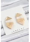 Pirinç Mermer Desenli Vintage Geometrik Model Gold Renk Kadın Küpe