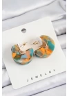 Pirinç Mermer Desenli Vintage Yarım Halka Model Gold Renk Kadın Küpe