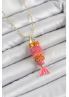 Pirinç Pembe Ve Turuncu Balık Model Zirkon Taşlı Gold Renk Kadın Kolye