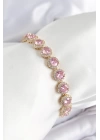 Pirinç Pembe Zirkon Taşlı Daire Baget Model Gold Renk VIP Seri Kadın Bileklik