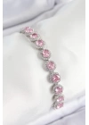Pirinç Pembe Zirkon Taşlı Daire Baget Model Gümüş Renk VIP Seri Kadın Bileklik