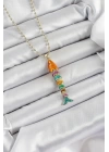 Pirinç Rainbow Balık Model Zirkon Taşlı Gold Renk Kadın Kolye
