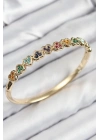 Pirinç Renkli Zirkon Taşlı Sıralı Kalp Model Gold Renk Kadın Kelepçe