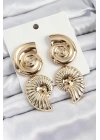 Pirinç Sarmal Sallantılı Deniz Kabuğu Vintage Model Gold Renk Küpe