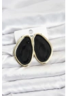 Pirinç Siyah Mineli Damla Model Vintage Plaka Kadın Küpe