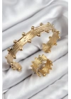 Pirinç Topcuk Model Gold Renk Bileklik Yüzük Set