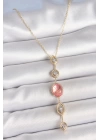 Pirinç Zincir Pembe Gold Renk Zirkon Taşlı Y Kolye