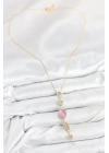 Pirinç Zincir Pembe Gold Renk Zirkon Taşlı Y Kolye