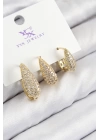 Pirinç Zirkon Taşlı 3lü Damla Model Gold Renk Kadın Küpe