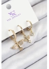Pirinç Zirkon Taşlı 3lü Kuş Model Gold Renk Kadın Küpe