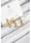 Pirinç Zirkon Taşlı 3lü Kuş Model Gold Renk Kadın Küpe
