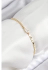 Pirinç Zirkon Taşlı Damla Model Ezme Zincir Gold Renk Kadın Bileklik