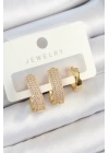 Pirinç Zirkon Taşlı Damla Model Gold Renk 3lü Çift Kadın Küpe Set