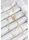 Pirinç Zirkon Taşlı Ezme Zincirli Madalyon Model Gold Renk Y Kolye
